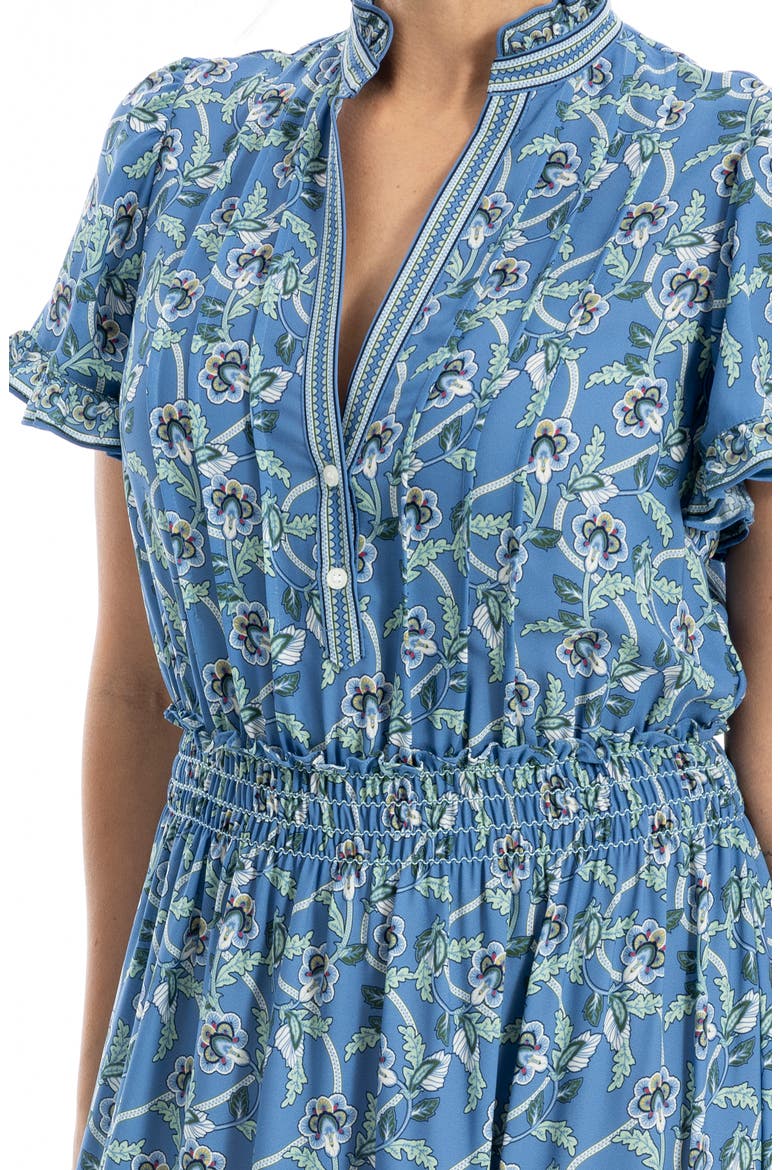 Smocked Flutter Sleeve Maxi Dress, Alternate, color, BLUE LEAFY FLORAL WAVE