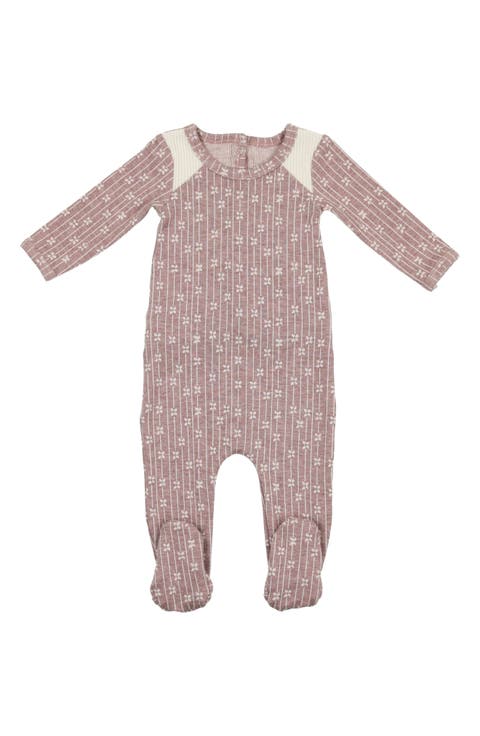 Floral Stripe Cotton Blend Footie (Baby)