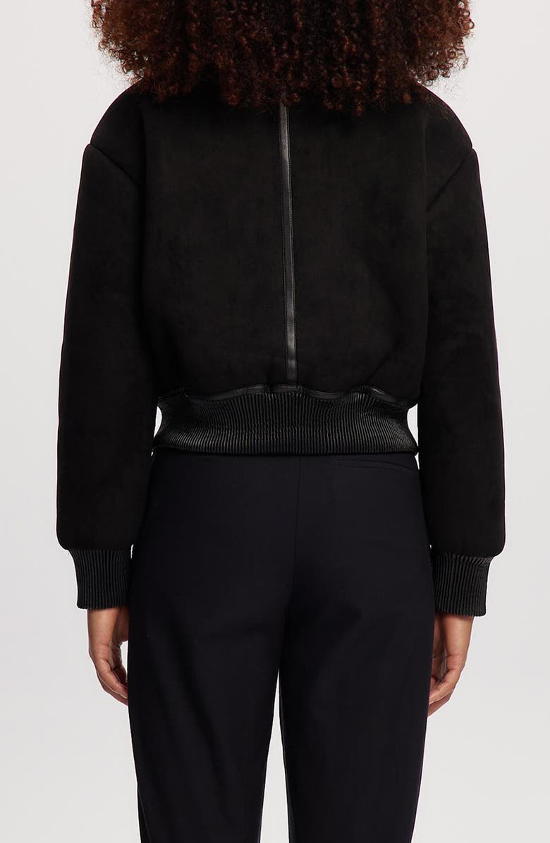 Noize Fannie Faux Fur Collar Faux Suede & Faux Leather Crop Bomber Jacket, Alternate, color, Black