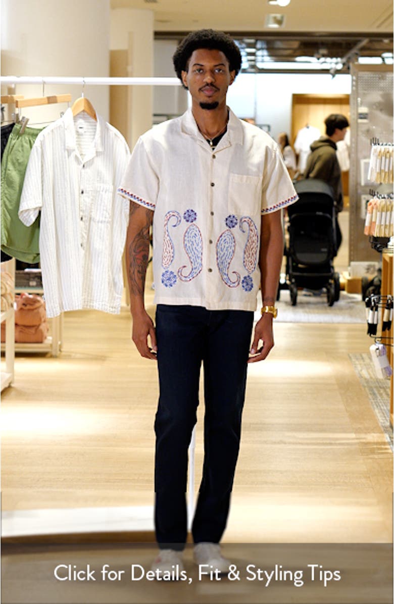 Quentin Embroidered Short Sleeve Cotton & Linen Button-Up Shirt, sales video thumbnail