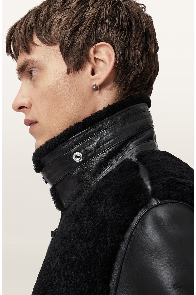 Conyer Genuine Shearling Pilot Leather Jacket, Alternate, color, BLACK