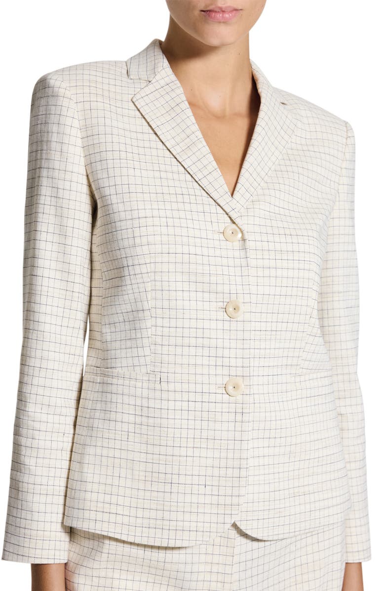 Theory Shrunken Check Linen Blend Jacket, Alternate, color, Natural Multi