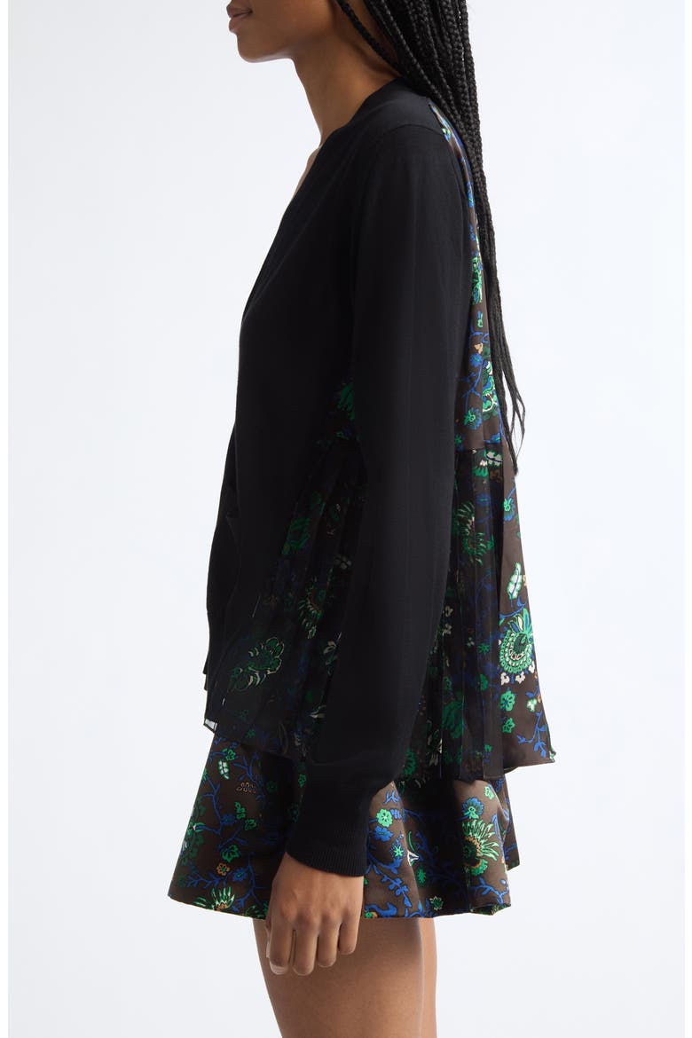 Floral Print Wool Blend Cardigan, Alternate, color, BLACK/ BROWN MULTI