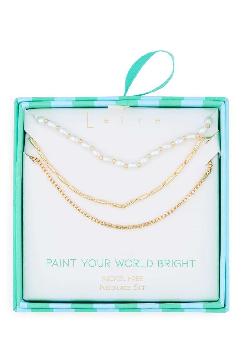 Three Row Layered Necklace, Main, color, WHITE- GOLD