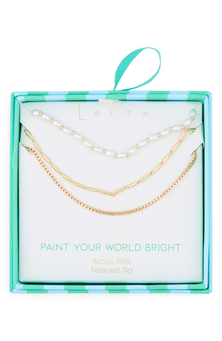 Leith Three Row Layered Necklace, Main, color, White- Gold
