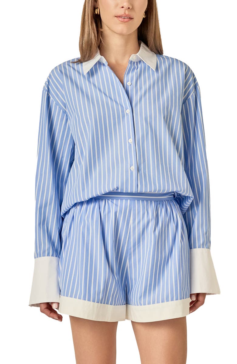 English Factory Stripe Oversize Poplin Shirt, Alternate, color, Blue/ White Stripe