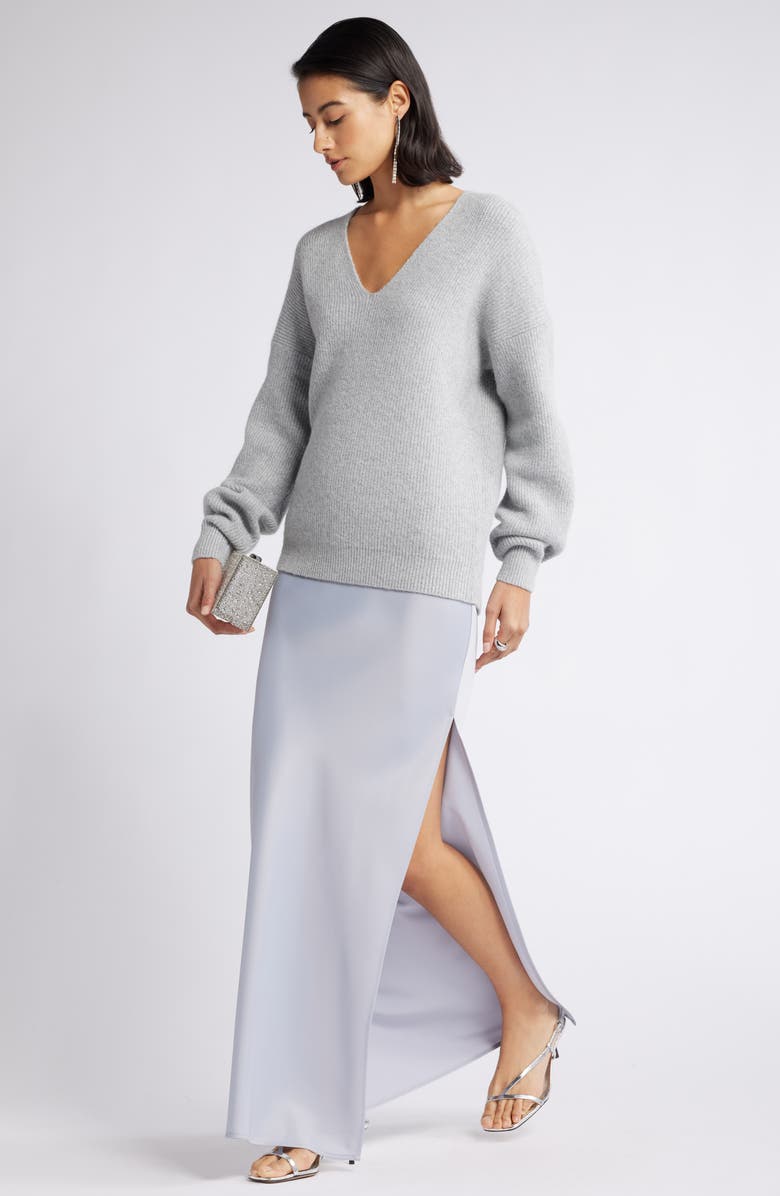 Nordstrom Metallic V-Neck Sweater, Alternate, color, Grey Htr- Silver Lurex