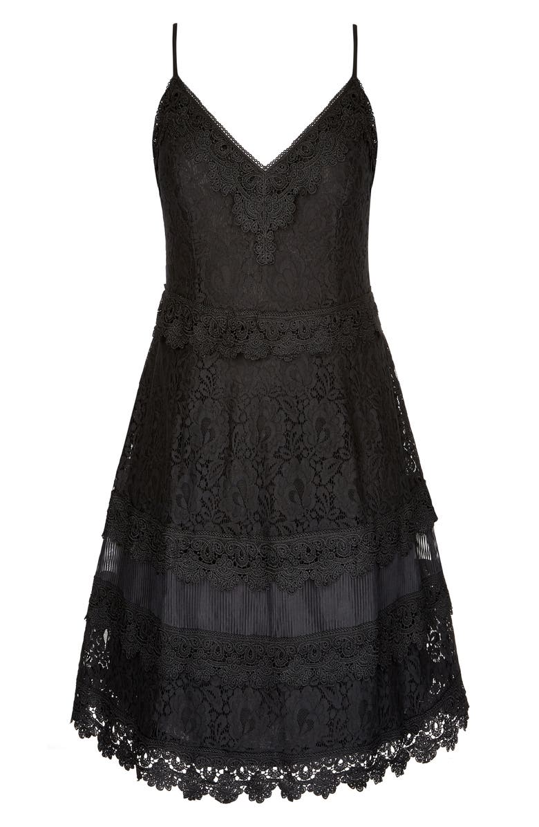 City Chic Nouveau Cotton Blend Lace Fit & Flare Dress, Alternate, color, 