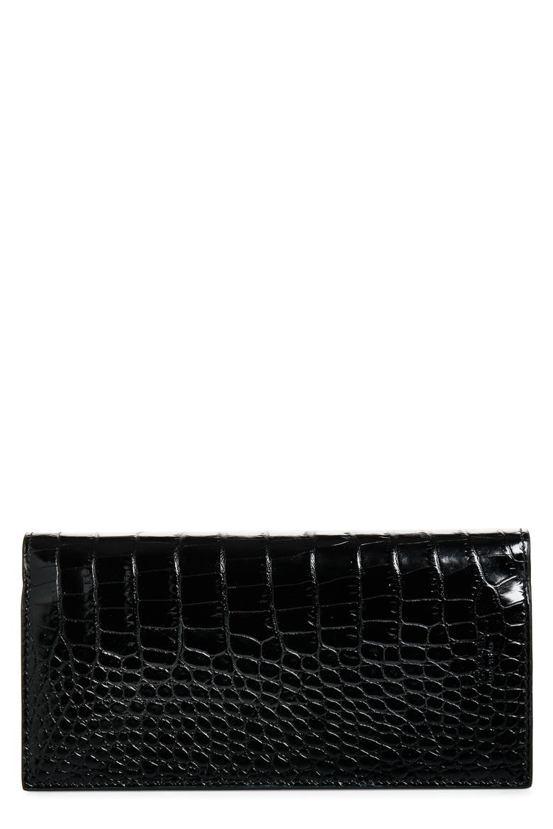 Shiny Croc Embossed Leather Vertical Wallet, Main, color, BLACK