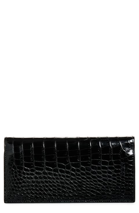 Shiny Croc Embossed Leather Vertical Wallet