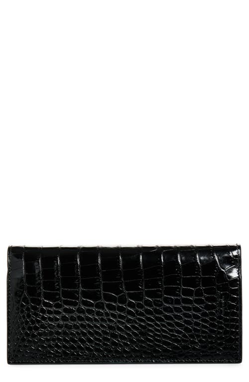 Tom Ford Shiny Croc Embossed Leather Vertical Wallet In Black