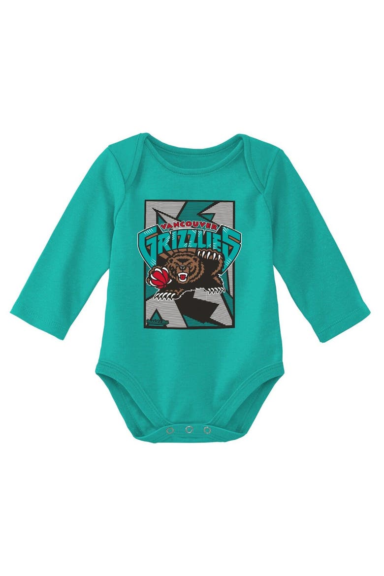 Infant Mitchell & Ness Black/Turquoise Vancouver Grizzlies Hardwood Classics Bodysuits & Cuffed Knit Hat Set, Alternate, color, Black