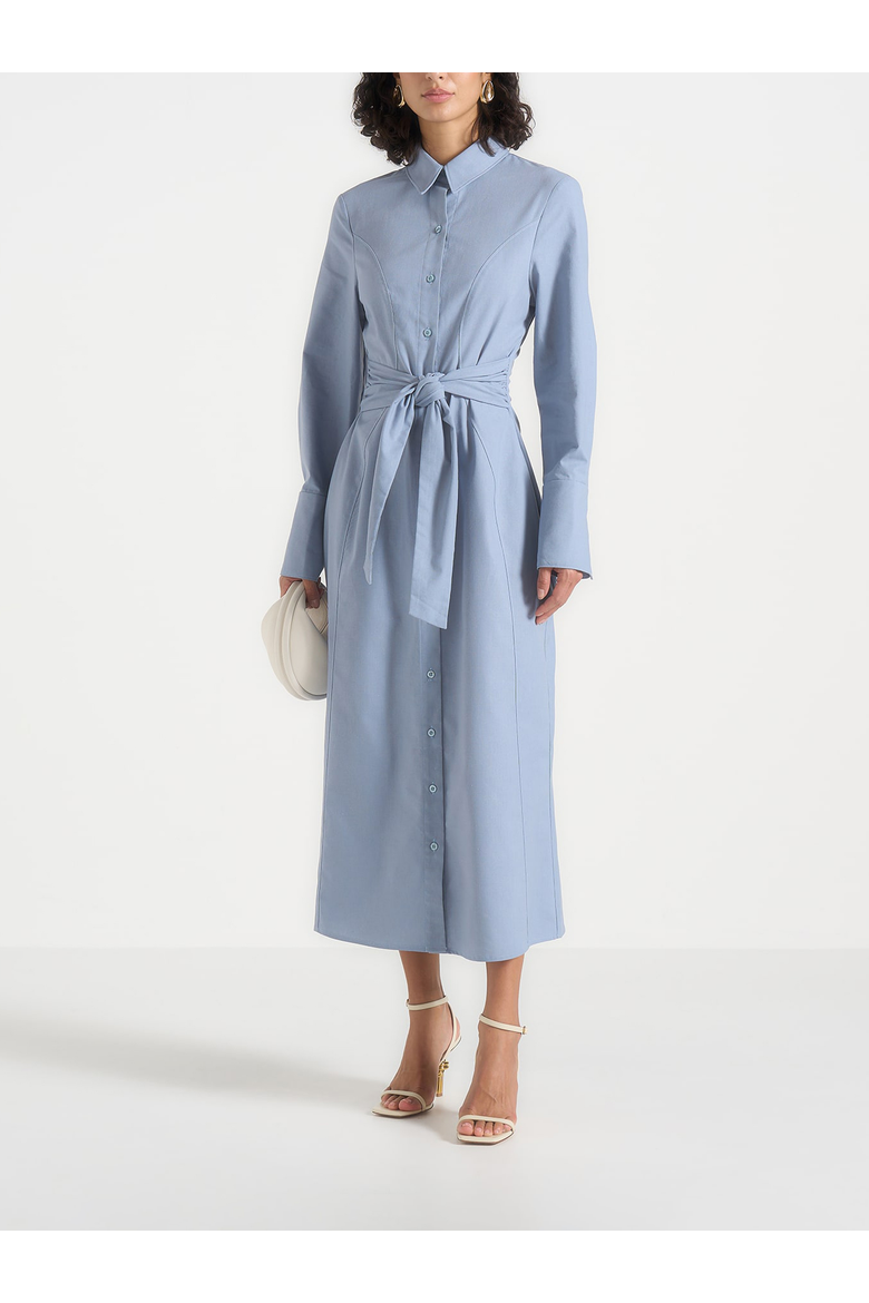 Fern Linen Midi Shirt Dress With Tie Waist, Main, color, Blue