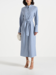 Manière De Voir Fern Linen Midi Shirt Dress With Tie Waist