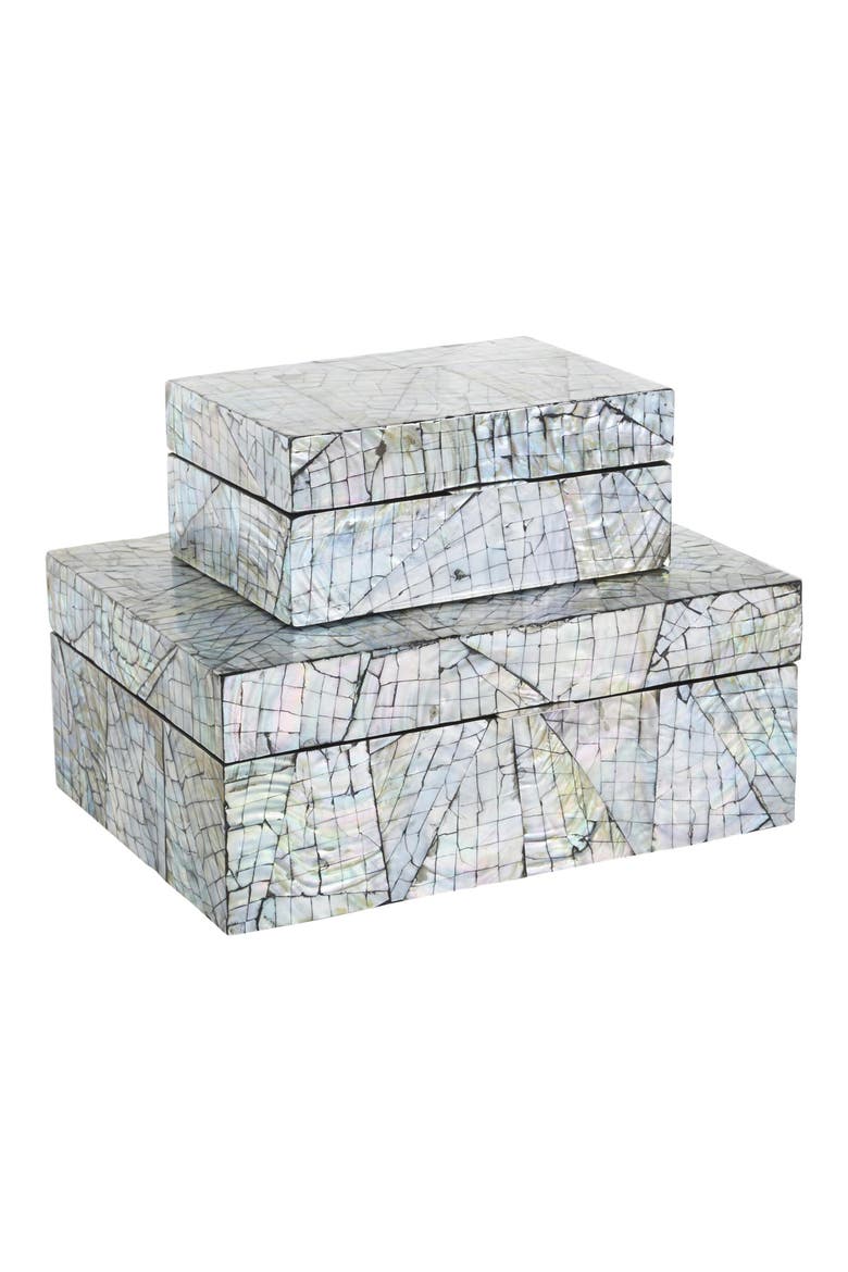 Contemporary Set of 2 Decorative Mother of Pearl Boxes, Main, color, MULTI COLORED