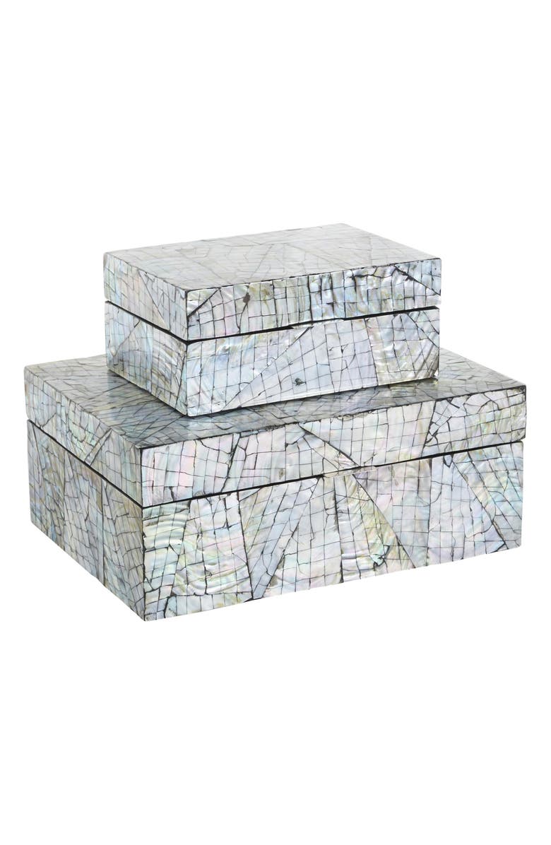 UMA Contemporary Set of 2 Decorative Mother of Pearl Boxes, Main, color, Multi Colored