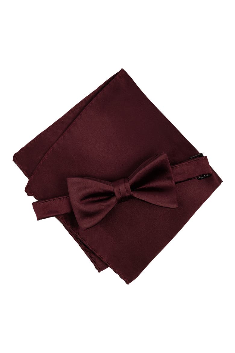 Men's Solid Satin Pre-Tied Bow Tie, Alternate, color, CABERNET