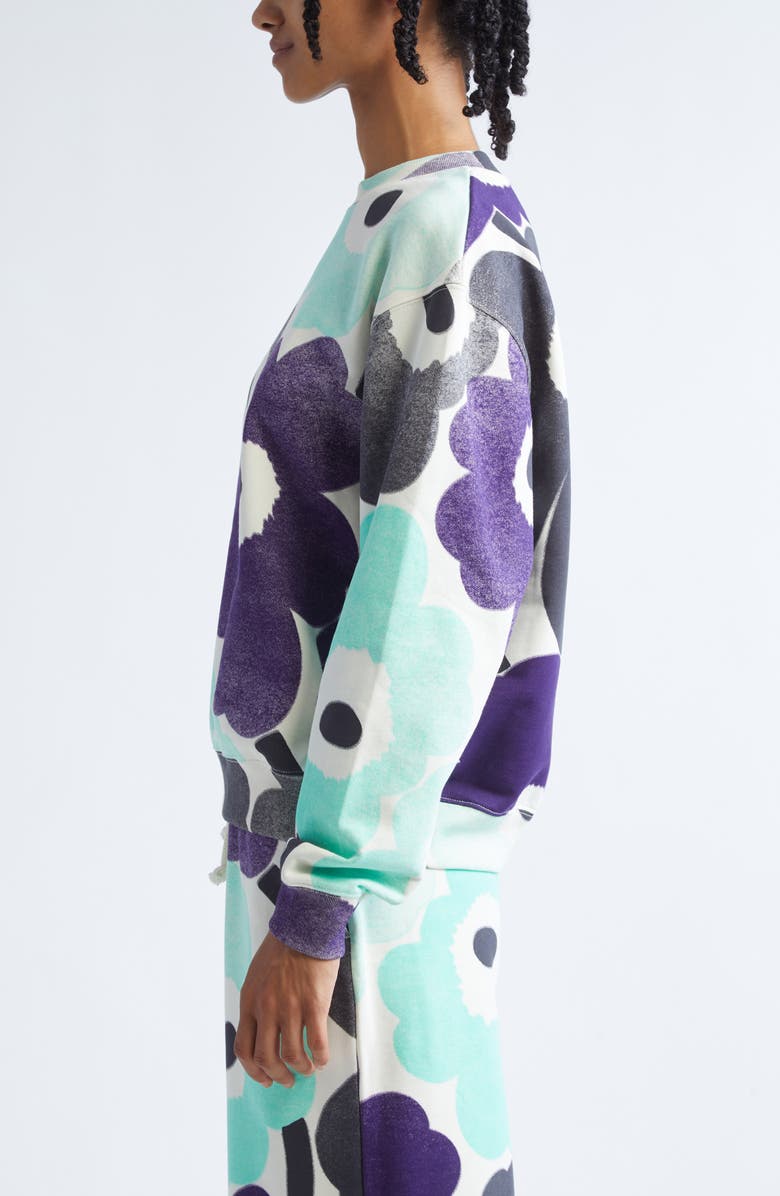 Marimekko Leiot Unikko Floral French Terry Sweatshirt, Alternate, color, Off White Mint Violet