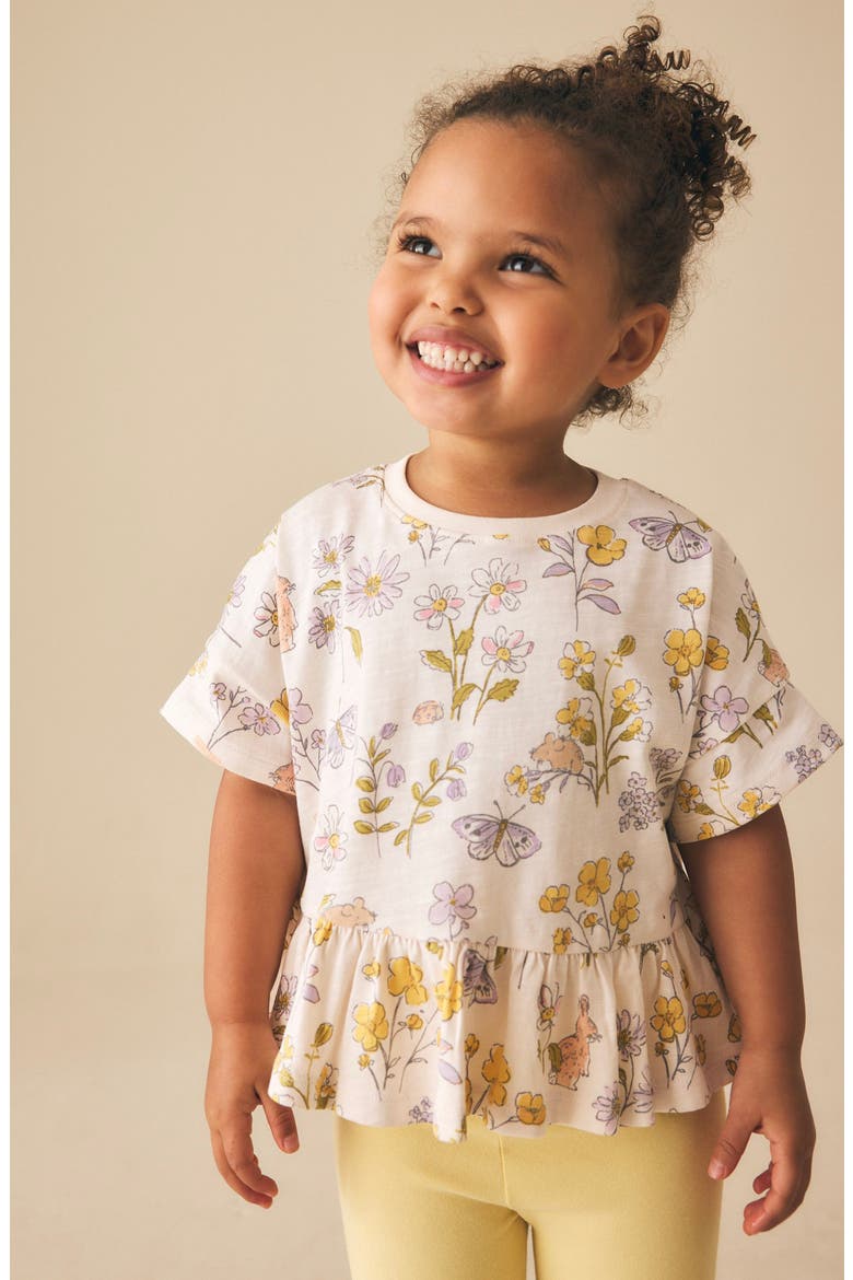 Kids' Ditsy Frill Floral Cotton T-Shirt, Alternate, color, NEUTRAL