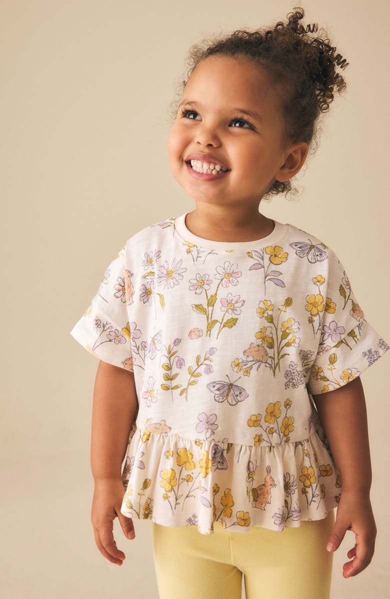 NEXT Kids' Ditsy Frill Floral Cotton T-Shirt, Alternate, color, Neutral