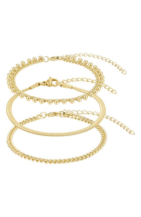18k Gold Plated Set of 4 Chain Bracelets