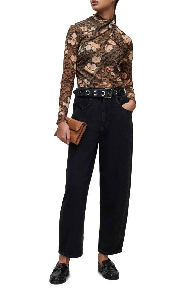 Tia Alessandra Floral Print Turtleneck Top, Alternate, color, ANIMAL BROWN