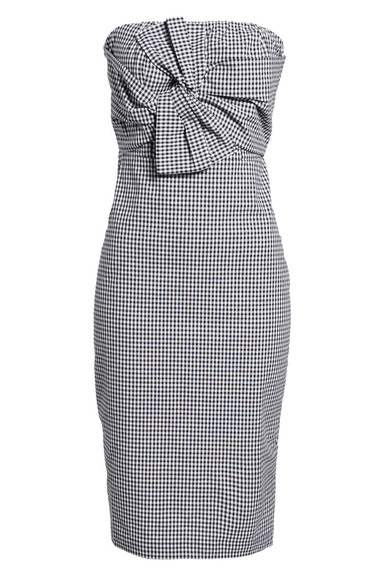 Strapless Gingham Dress, Alternate, color, BLACK GINGHAM STRIPE