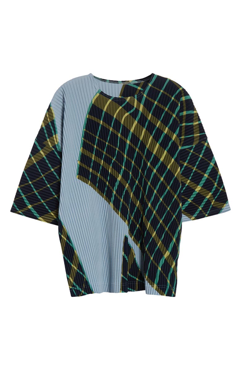 Homme Plissé Issey Miyake Windswept Plaid Pleated Top, Alternate, color, Blue Gray