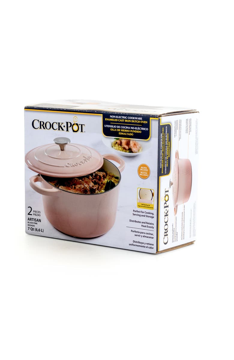 Crock-pot Artisan 2 Piece 7 Quarts Enamled Cast Iron Dutch Oven, Alternate, color, Blush Pink