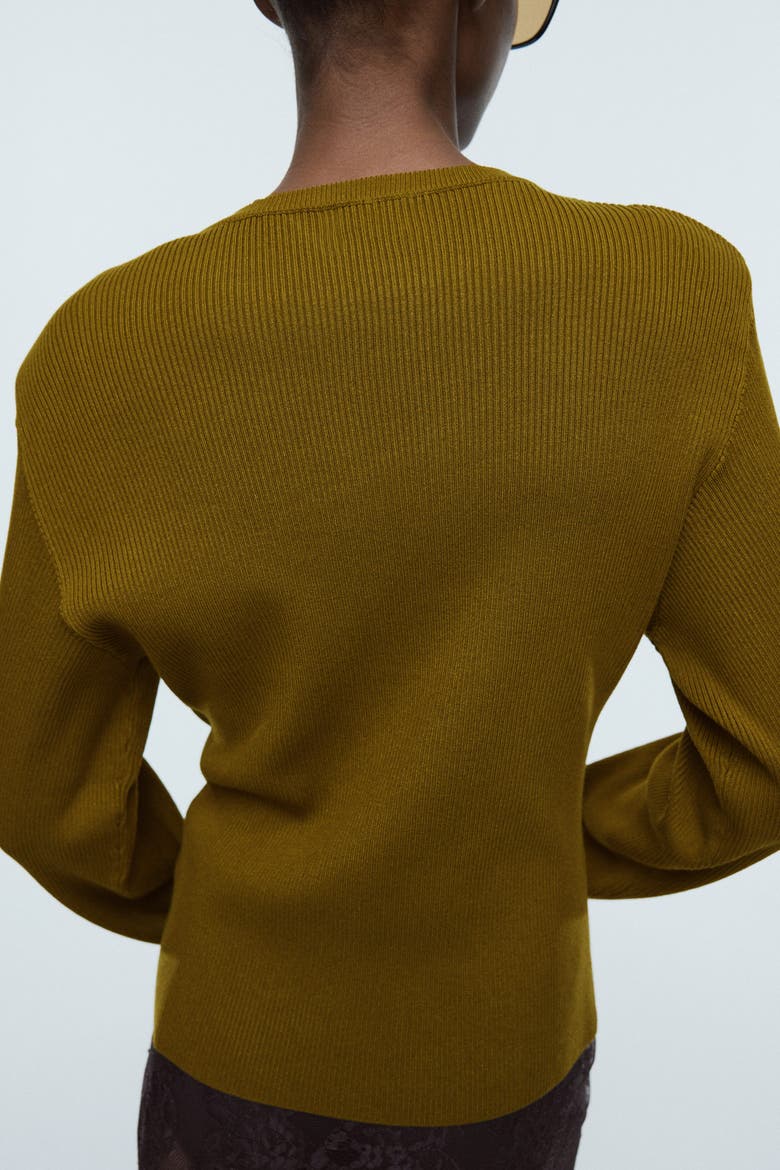 Rib-knit Shoulder-pad Top, Alternate, color, Olive green