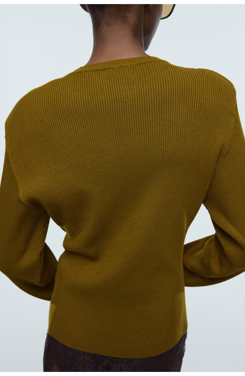 H&M Rib-knit Shoulder-pad Top, Alternate, color, Olive Green