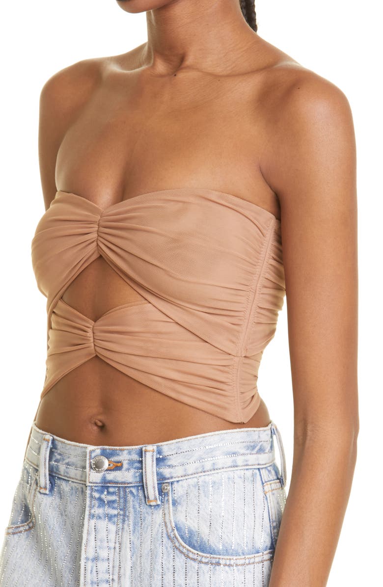 Alexander Wang Cutout Multilayer Ruched Strapless Top, Alternate, color,