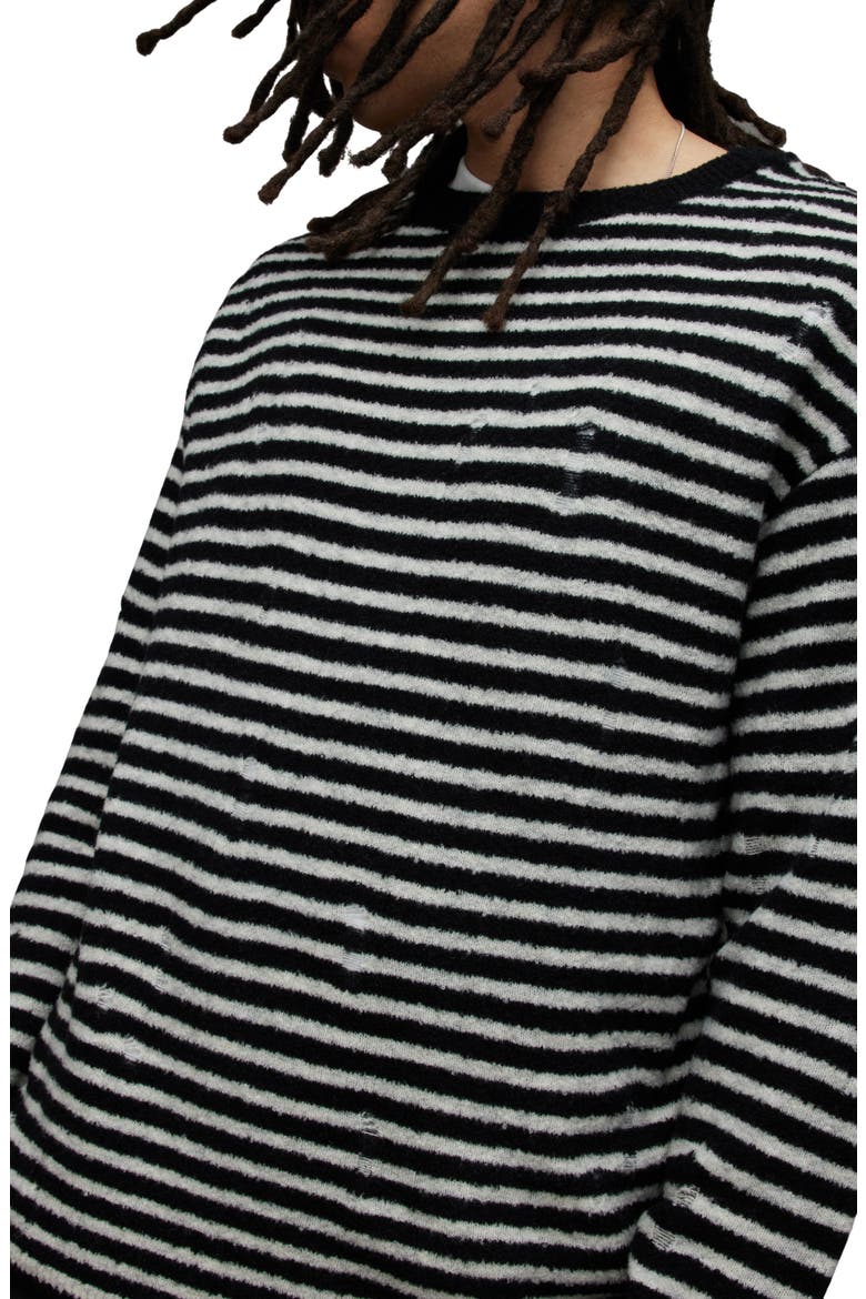 Park Stripe Destructed Wool Blend Crewneck Sweater, Alternate, color, BLACK/ GREY MARL