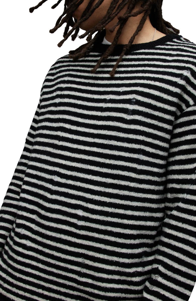 AllSaints Park Stripe Destructed Wool Blend Crewneck Sweater, Alternate, color,
