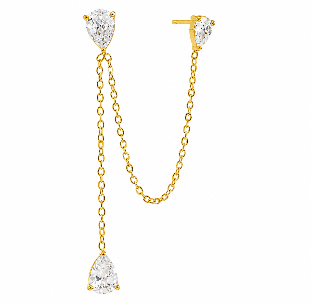 Gemini Jewelry Pear Cut Cubic Zirconia Chain Link Drop Earrings In Gold
