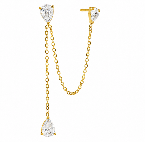 Pear Cut Cubic Zirconia Chain Link Drop Earrings
