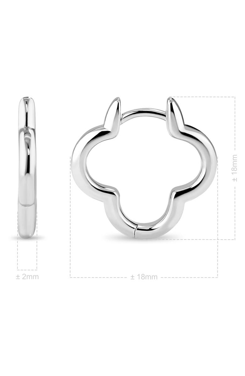 DEVATA Clover Hoop Earrings in Rhodium Plated Sterling Silver, 18mm, Alternate, color, Silver