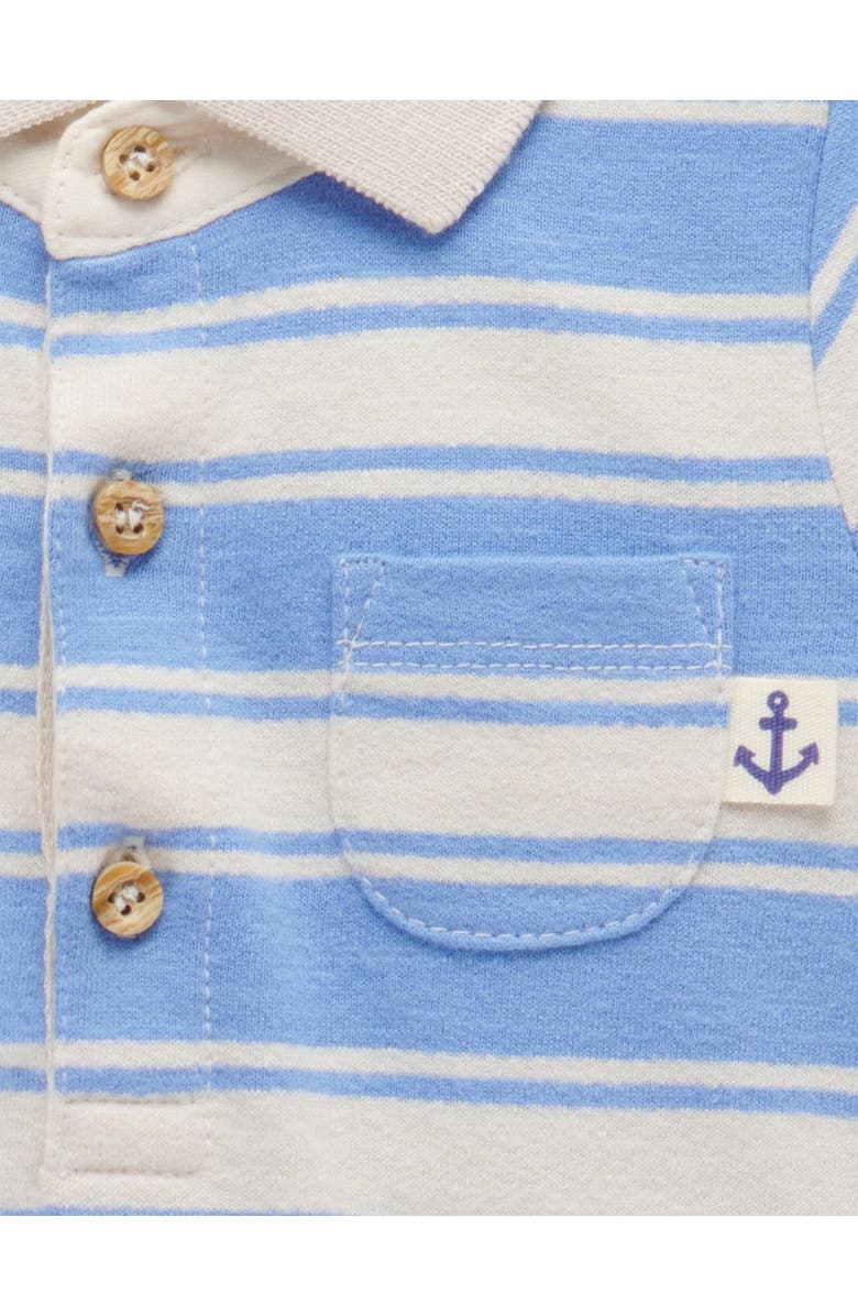 Purebaby Striped Polo Romper, Alternate, color, Ocean Stripe