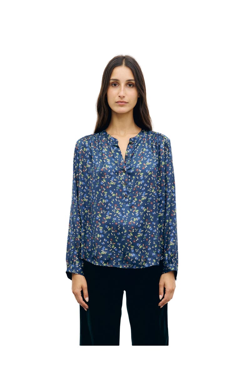 Lolita Printed Satin Blouse, Main, color, Navy Blue