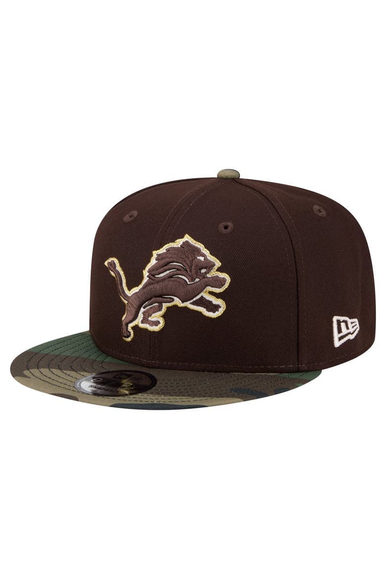 Men's New Era  Dark Brown Detroit Lions Burnt Wood Camo 9FIFTY Snapback Hat, Main, color, Dark Brown