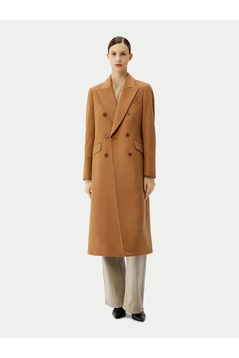 Cashmere Peak Lapel Long Coat, Alternate, color, camel