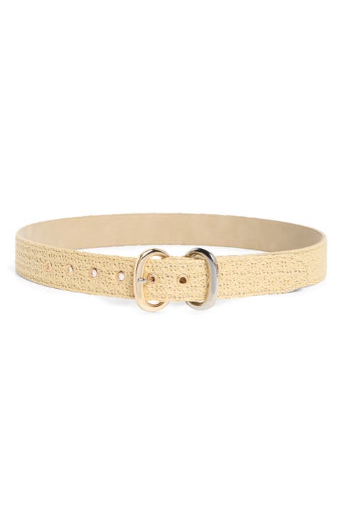 Double Buckle Faux Straw Belt