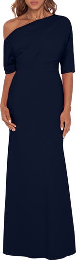 One-Shoulder Crepe Scuba Trumpet Gown