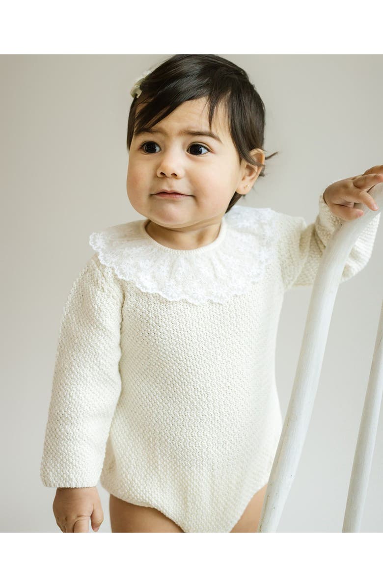 Cuclie Lace Collar Knit Bubble Romper, Alternate, color, Ivory