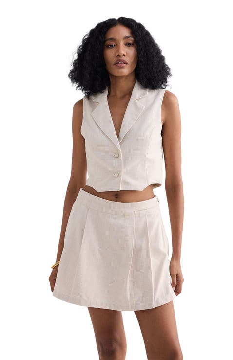 Cropped Cotton Tweed Vest Set in Cream