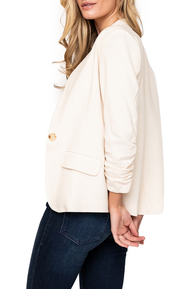 Notched Neck Ruched Sleeve Linen Blend Jacket, Alternate, color, OATMEAL