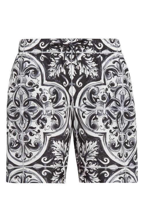 Dolce & Gabbana Majolica-print Canvas Medium Boxer Shorts In Black