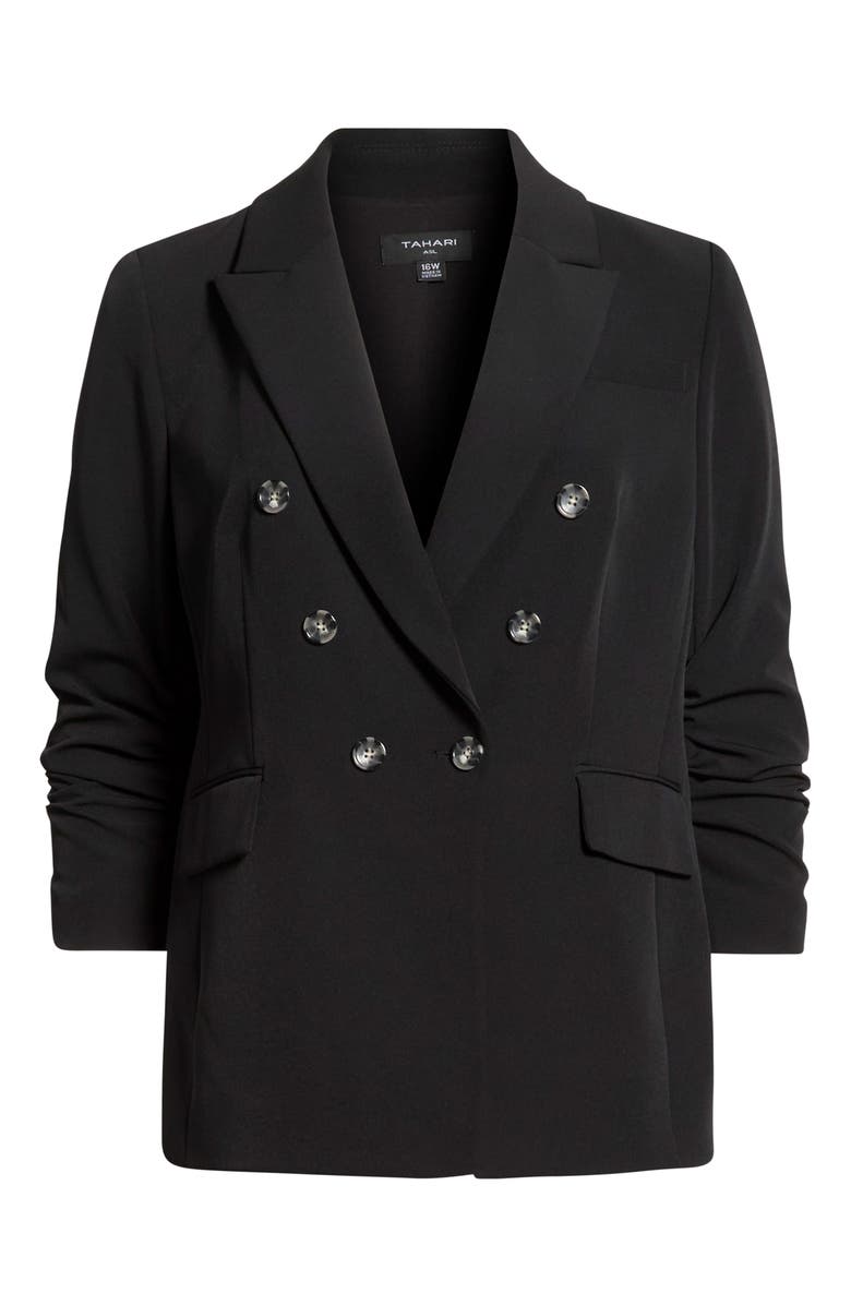 Tahari ASL Ruched Sleeve Double Breasted Blazer, Main, color, Black