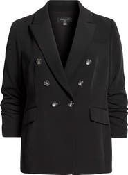 Tahari ASL Ruched Sleeve Double Breasted Blazer