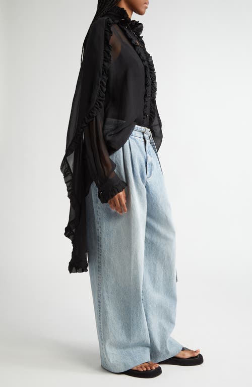 Zimmermann Ruffle Cape Georgette Button-up Shirt In Black